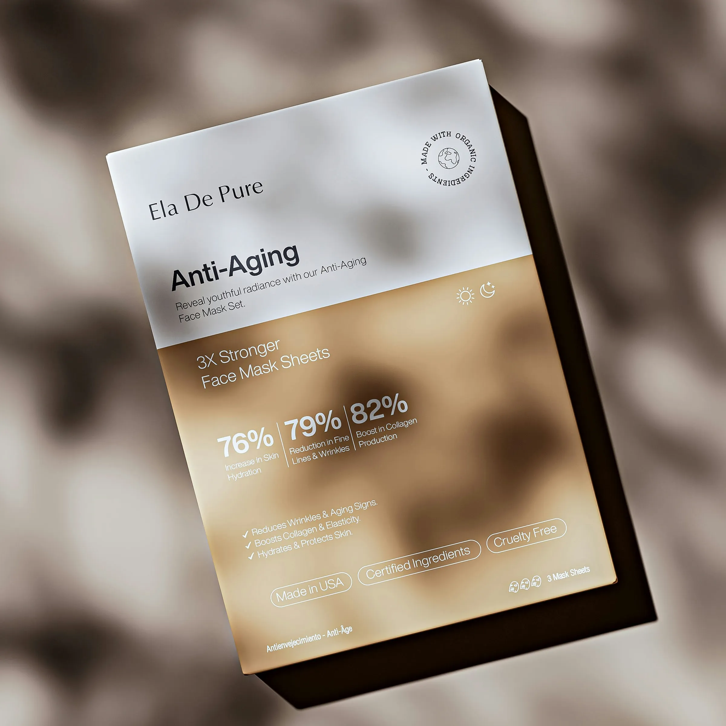 Printed carton for a set of face mask sheets in soft shadow light
